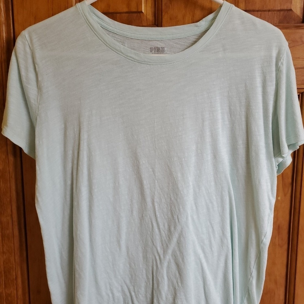 PINK Size M T-Shirt Womens Light‎ Blue Knit Short Sleeve Crew Neck Casual Tee